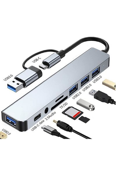 HOPE R Hub USB-C 8-in-1 HOPE R® multiport: 2x USB3.0 tip A, 2x USB2.0 tip A, 1x USB3.0 tip C, card reader