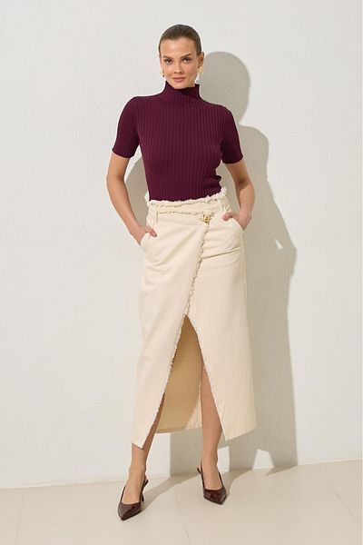 Setre Beige button detailed asymmetric 100% cotton skirt