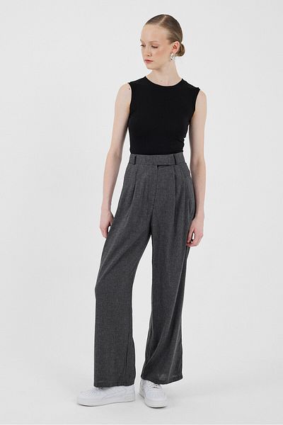 Rays Anthracite High Waist Velcro Closure Detailed Cotton Palazzo Trousers 8062A