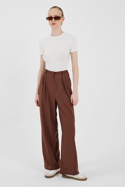 Rays Brown Pleat Detailed Wide Leg/Palazzo Pants 4757A