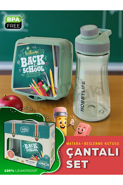 Ayoba Beslenme Seti - 4 Bölmeli 2 Katlı Kare Beslenme Kutusu ve 530 ML Matara...