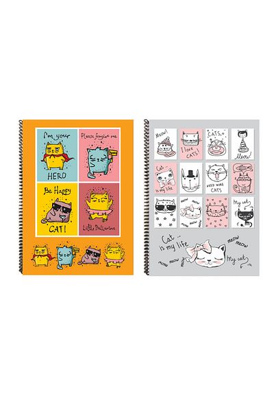 FLY COLOR A4 Spiral P.P Cover 96 Sheets Checkered Patterned Ring Binder Cat Notebook Set
