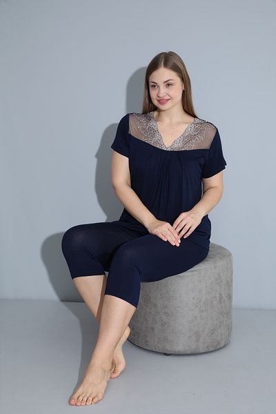 Cotpark Women's Plus Size Viscose Elastane Fabric Short Sleeve Capri Suit 14529-B
