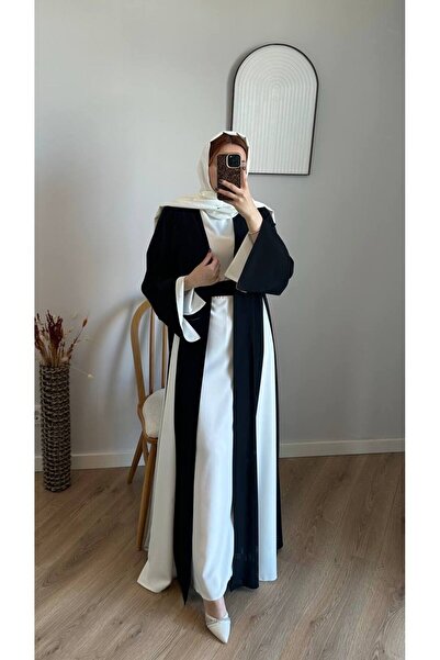 Abaya-AB İtalyan Dubai Kumaş İkili Abaya Şal Hediyeli