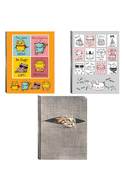 FLY COLOR A4 Spiral P.P Cover 96 Sheets Checkered Patterned Ring Binder Cat Notebook Set