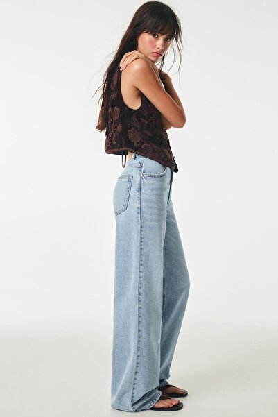 Pull & Bear Yüksek bel geniş paça jean