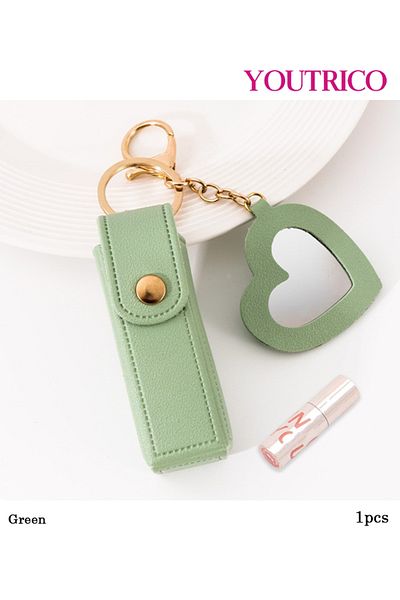 Youtrico Lipstick Case Holder Keychain with Heart Shape Mirror,Bag Charm