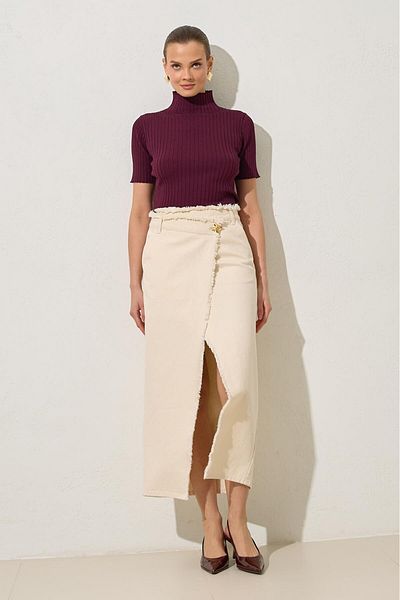 Setre Beige button detailed asymmetric 100% cotton skirt