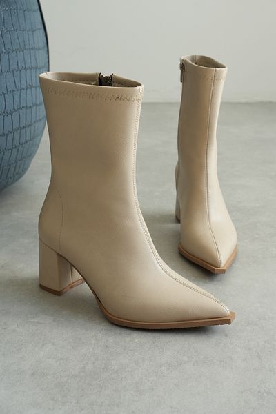 CİMİLİ SHOES Women's Heeled Boots Pointed Toe Side Zipper Thick Heel