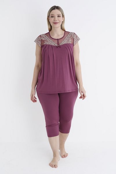 Cotpark Women's Plus Size Viscose Elastane Fabric Short Sleeve Capri Suit 14533