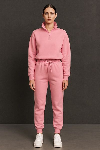 NewCabin New Season Winter Premium 3 Thread Raised Half Zipper Sweat- 3 Thread Sweatpants 2 Piece Set