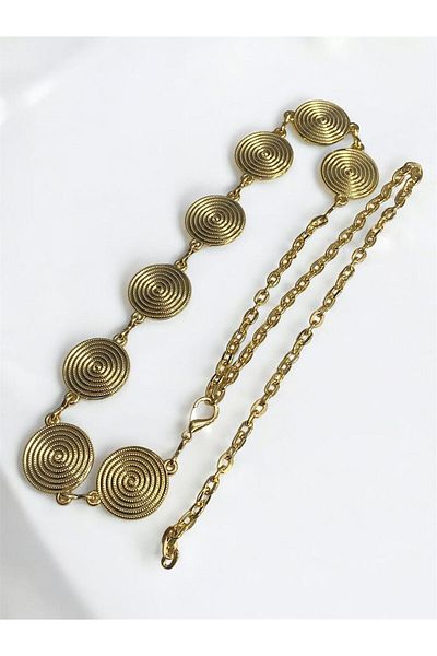Kemerix Women's Original Tarnish-Free Oval Detailed Gold Chain Belt