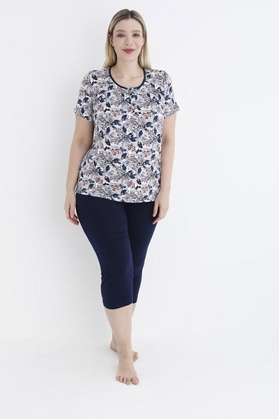 Cotpark Women's Plus Size Viscose Elastane Fabric Short Sleeve Capri Suit 14556