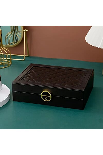 Arzu Güzel Cosmetics Leather Look Key Lock Earring Ring Necklace Bracelet Organizer Jewelry Organizer Jewelry Box