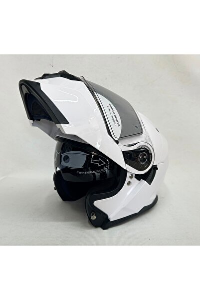 Nero Çene Açılır Kask Tk912 Paralk Beyaz İç Güneş Vizörlü