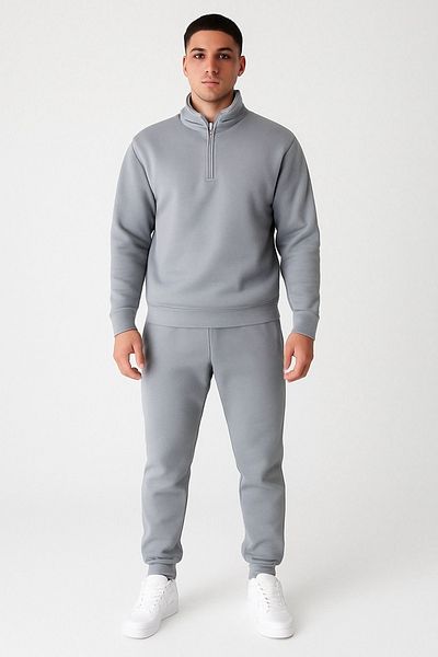 NewCabin New Season Winter Premium 3 Thread Raised Half Zipper Sweat- 3 Thread Sweatpants 2 Piece Set