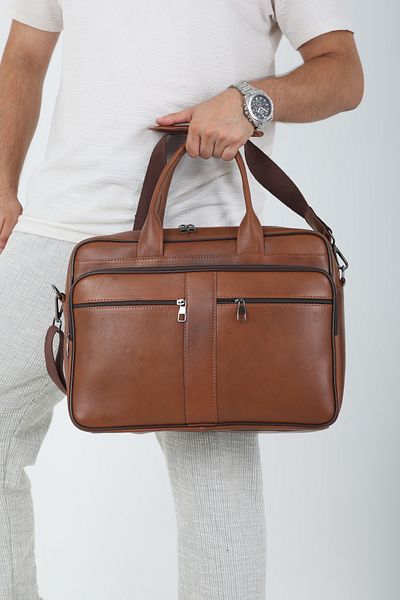 Erzeno Genuine Leather Briefcase and Laptop Bag / Large Size Laptop Bag with Long Strap / 15.6 Inch