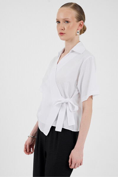 Rays White Short Sleeve Side Tie Detailed Blouse 8095A
