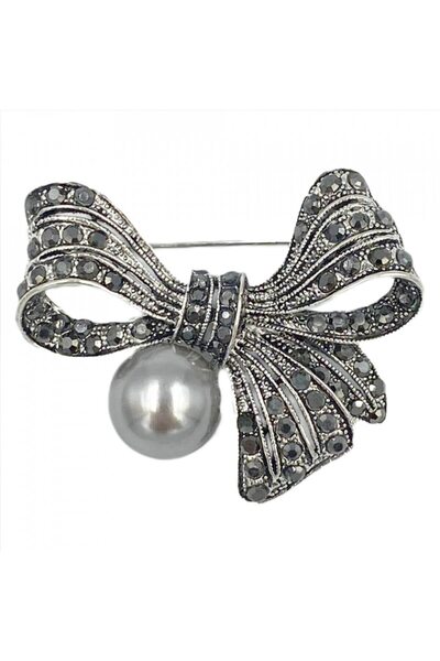 Violetta Brosa vintage fundita cu perluta si marcasite VP908 argintie