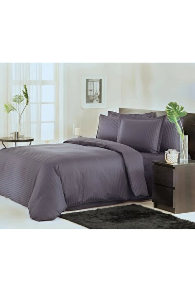 Özdilek Line Double Anthracite Cotton Satin Duvet Cover Set – Modern Stylish Design