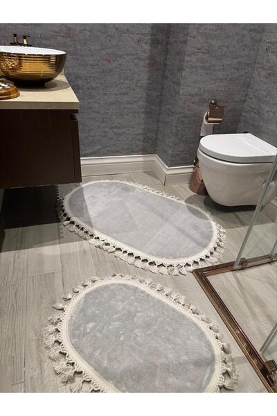 YTR HOME Gray Bamboo Mat Washable Non-Slip Dot Base Soft Bamboo Bath Mat Set of 2