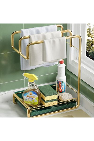 COOYA Dish Drying Rack,with Removable Drip Tray,3 Fabric Holders,Galvanized Iron Kitchen Sink Organizer