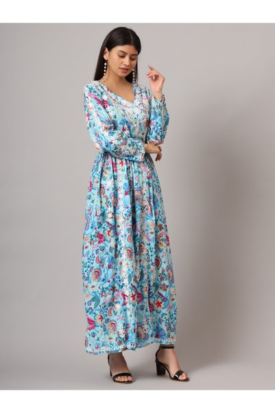 alaya Hand Embroidered Lucknowi Chikankari Printed Mulmul Cotton Jalabiya-AL3936
