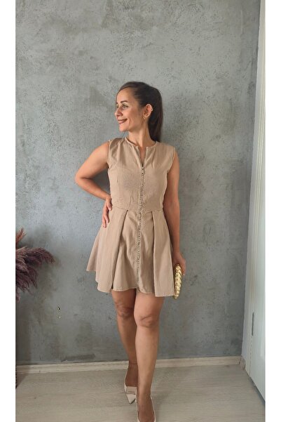 Butik ÖNDEN FERMUARLI KISA ELBİSE