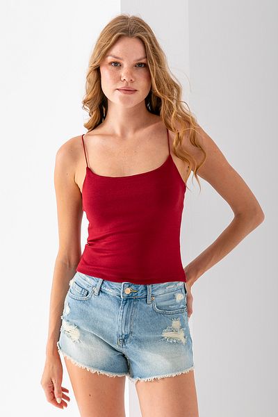 GİYSA Women's Square Neck Thin Strap Basic Undershirt Burgundy - Ms0000514