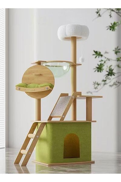 Raffine Multifunction Large Cat Tree Nest with Clear Space Capsule Natural Sisal Cat Hammock Playing Toys fo