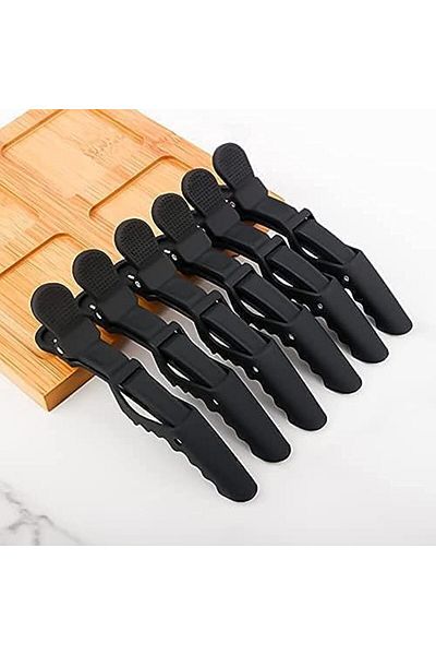 Jiffy 6 Pcs Alligator Design Hair Clips for Styling Sectioning with Wide Teeth & Anti Slip (Black)