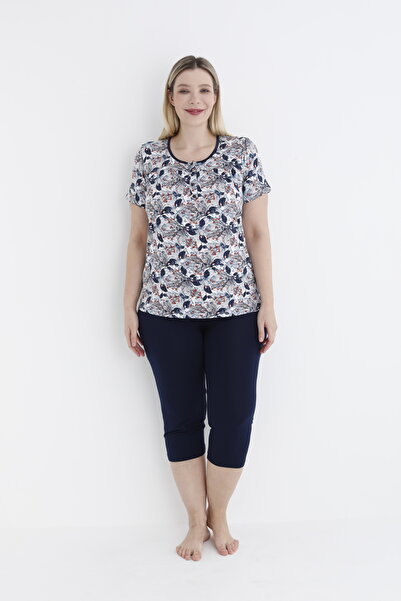 Cotpark Women's Plus Size Viscose Elastane Fabric Short Sleeve Capri Suit 14556