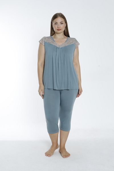 Cotpark Women's Plus Size Viscose Elastane Fabric Short Sleeve Capri Suit 14531-B