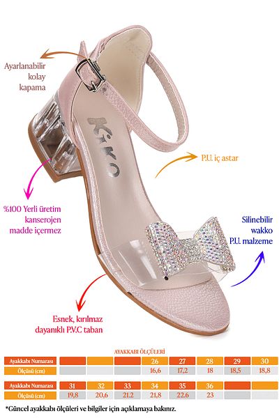Kiko Kids Tire Girl's 4 cm Transparent Heeled Sandals Evening Dress Shoes