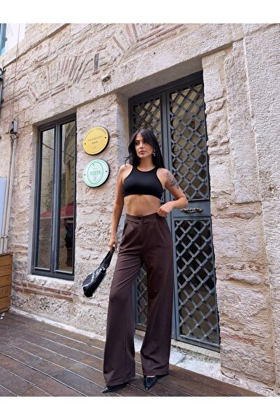 CARLA MARA Pliuri duble din material subțire pantaloni palazzo