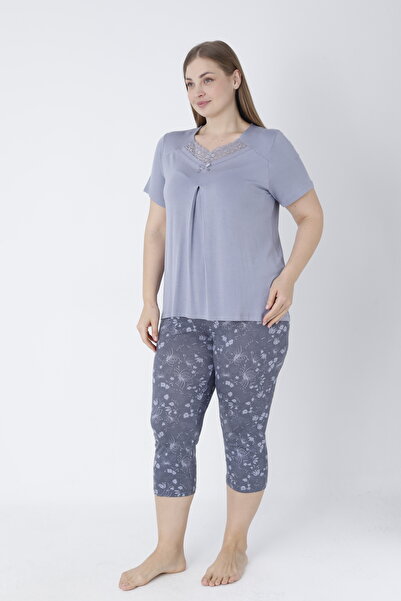 Cotpark Women's Plus Size Viscose Elastane Fabric Short Sleeve Capri Suit 14547