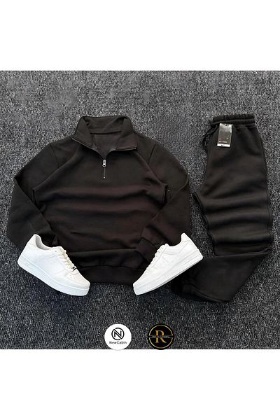 NewCabin New Season Winter Premium 3 Thread Raised Half Zipper Sweat- 3 Thread Sweatpants 2 Piece Set