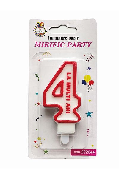 SDX Market Cake candle, number 4, white with red border