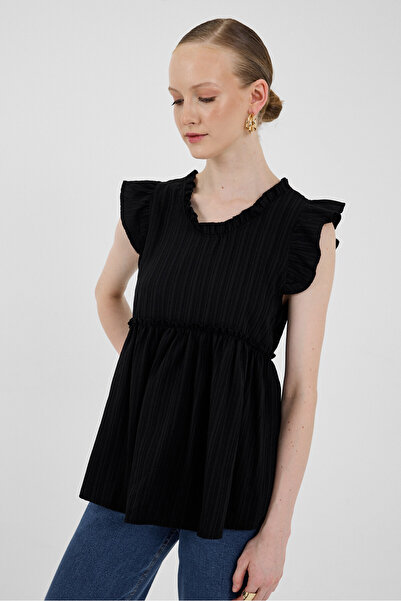 Rays Bluză neagră cu mâneci cu volane 8053A
