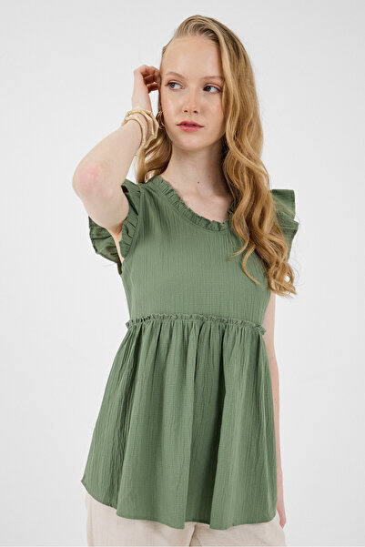 Rays Μπλούζα με λεπτομέρεια με μανίκια χακί βολάν 8053A