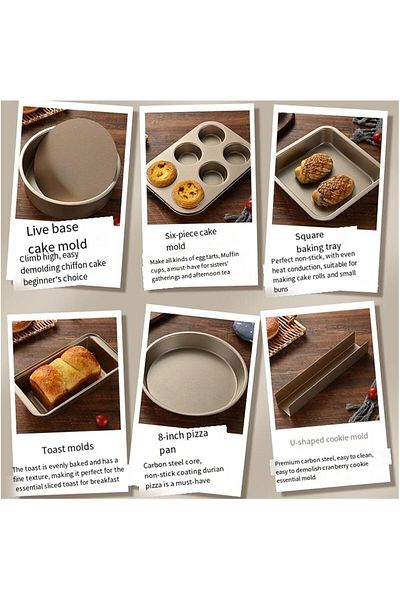 COOYA 5-Pcs Gold Nonstick Baking Set,Oven Bakeware With Bread,Muffin,Cake & Pizza Pans,Easy Clean