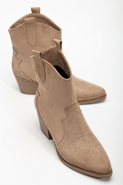 DENORA Mink Stone Sand Matte Suede Western Cowboy Ankle Short Boots