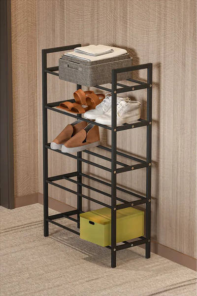 WANDOO 5 Raflı Metal Ayakkabılık 60x102x24 cm Portatif Ayakkabı Düzenleyici Çok Katlı Ayakkabı Rafı Siyah