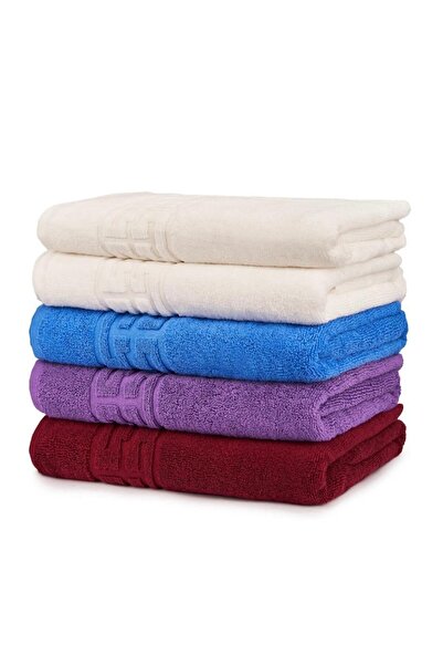 OEM Set 5 Prosoape, 70x140 cm, 2xAlb, Albastru, Mov, Grena, 100% Bumbac