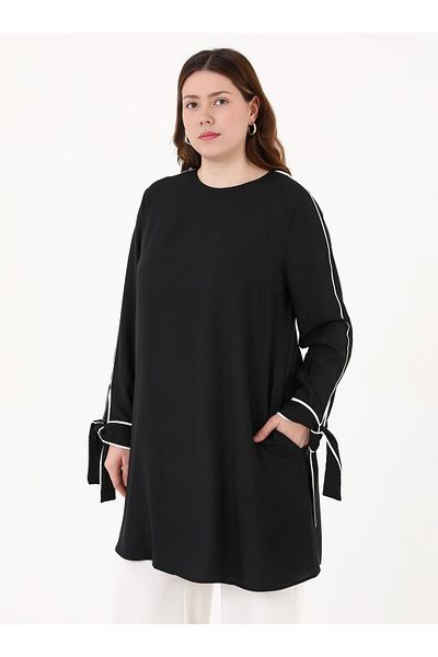ALİA Plus Size Sleeve Detail Tunic - Black -