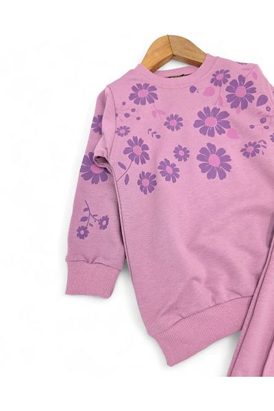 Ege Bebek Girls' Seasonal, Floral Printed Grassed Tracksuit Bottoms, 2-10 Years Old 2 Thread Tracksuit Set