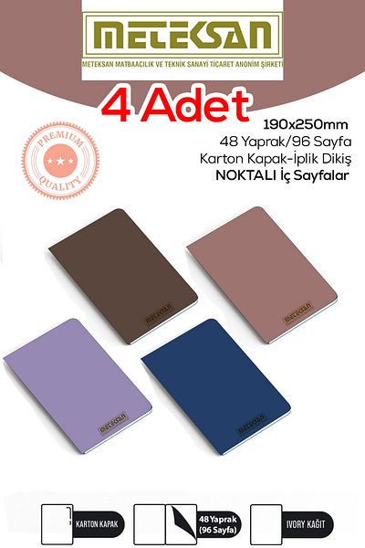 Meteksan 19X25 cm Size Large Size Notepad Ivory Paper Textured Cardboard Cover Thread Stitching