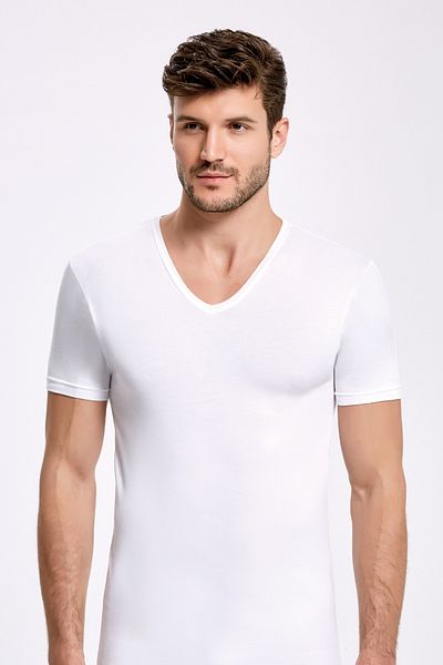 ROZELT Men's White V-Neck T-Shirt 2 Pack Bamboo Lycra