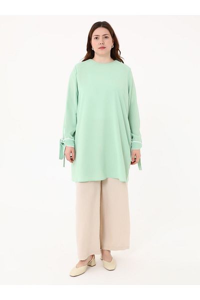 ALİA Plus Size Tunic with Sleeve Detail - Mint Green -