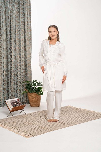 Lohussa Women's Ecru Jacquard Special Design Lace Cotton Maternity Maternity Dressing Gown Pajama Set Set